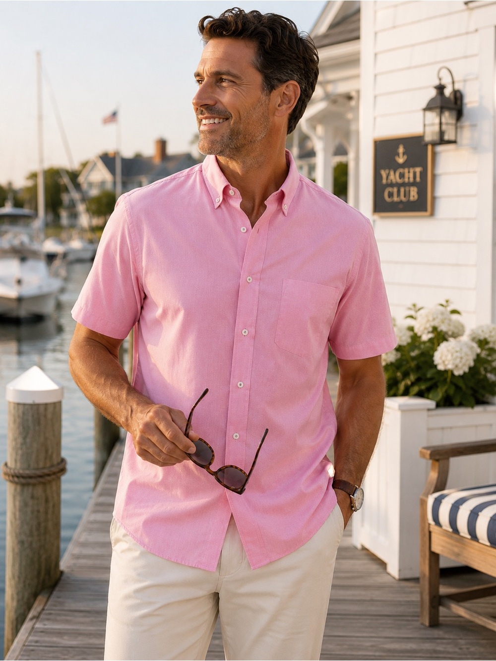 Daniel Cremieux Performance Stretch Short Sleeve Button Down Shirt Pink Men’s L